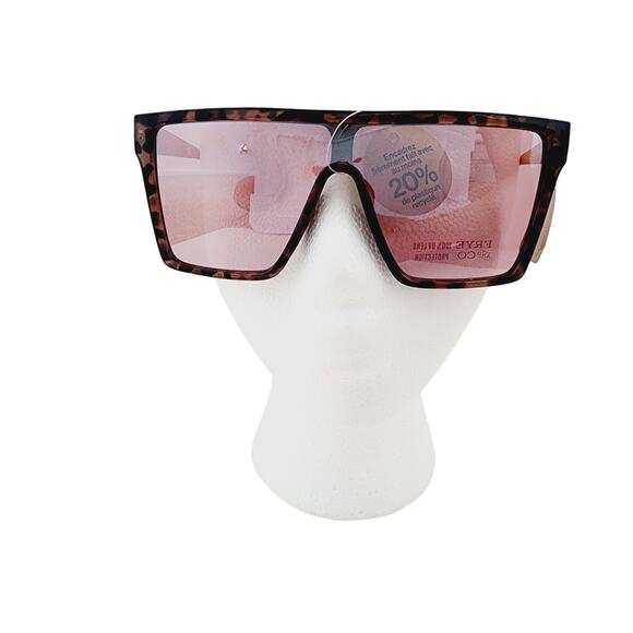 Frye Brown Tortoise Shell Oversized Square Shield Sunglasses Rose Gold 100& UV main image 4